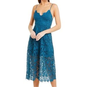 NWT ASTR Teal Lace Sleeveless Adjustable Strap A-Line Midi Dress Size Medium